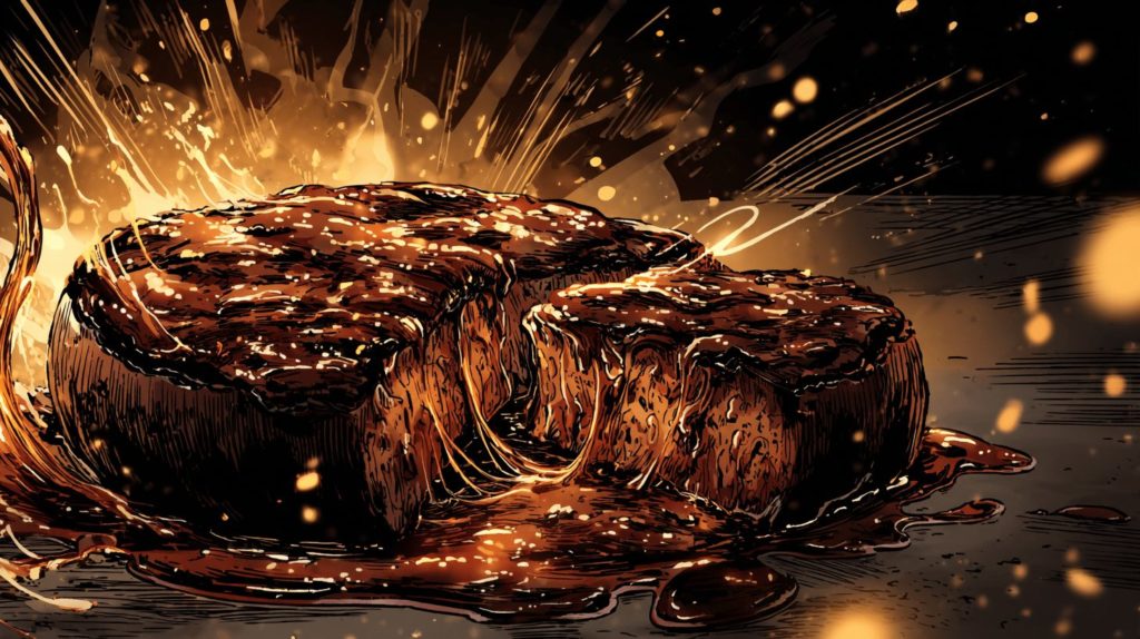 肉汁あふれる粗挽きハンバーグのデミグラス煮込み