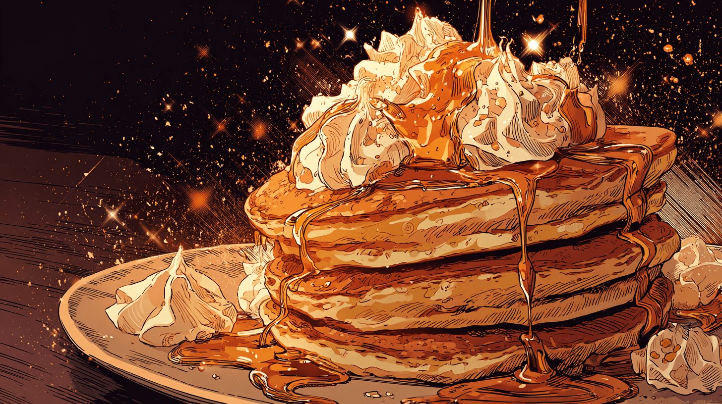 生クリームてんこ盛り厚焼きパンケーキ　バターとはちみつ染み染み