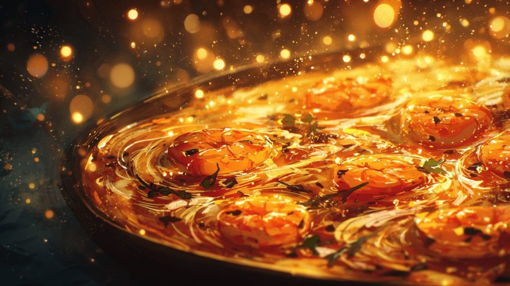 熱々海老ときのこのガーリックアヒージョ バゲット付き