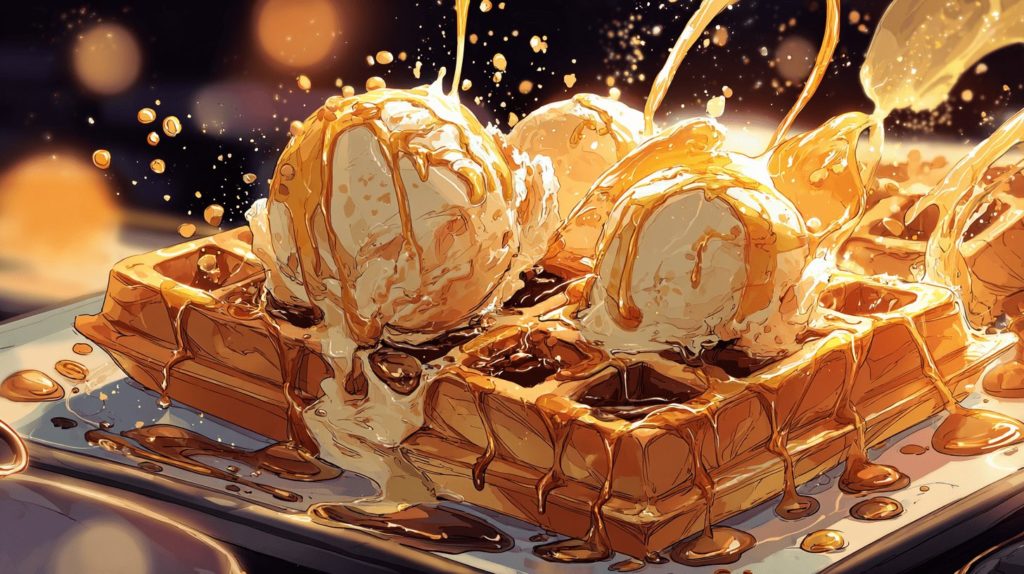 焼きたてワッフルとたっぷりバニラアイスのパフェ仕立て