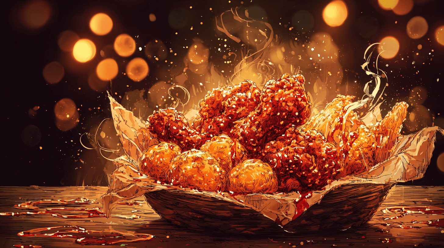 カリカリヤンニョムチキン＆チーズボールの悪魔的バスケット