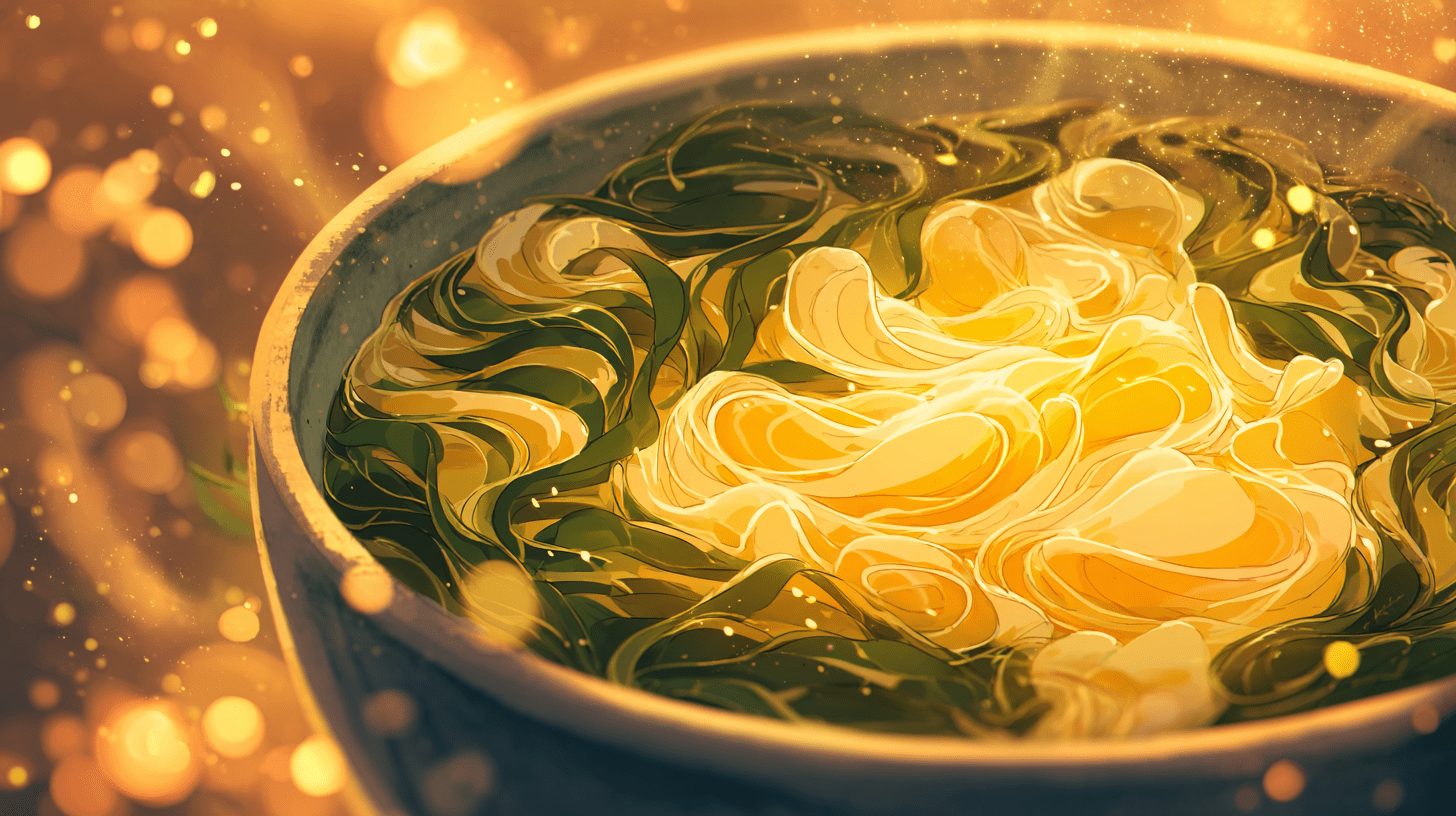 湯面がゆらりと揺れて、ふわふわ卵の雲がほどけるわかめスープ