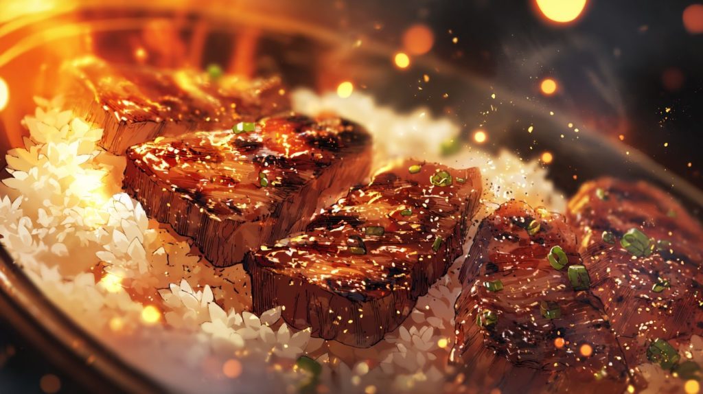 深夜に見たら終わる飯テロアニメ「東京2299一人焼肉」の焼肉丼の画像