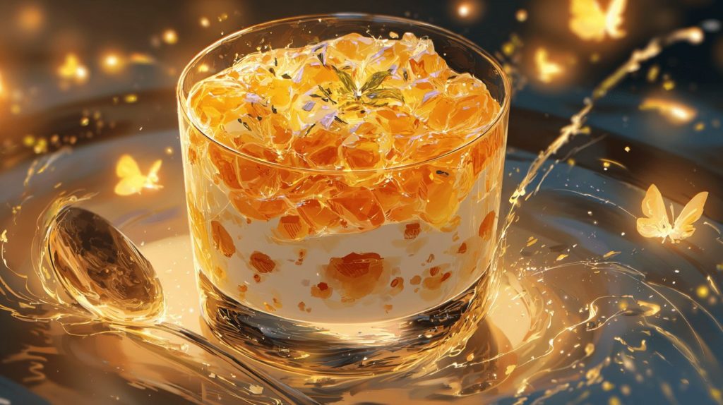 カニ出汁ミルクプリンと柑橘ジュレの二層デザート