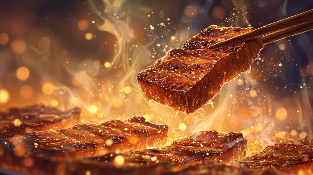 深夜に見たら終わる飯テロアニメ「東京2299一人焼肉」の焼肉クローズアップの画像