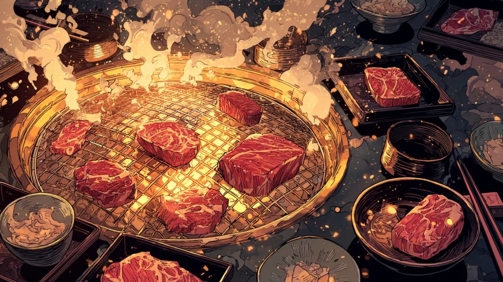 深夜に見たら終わる飯テロアニメ「東京2299一人焼肉」の焼肉の煙画像