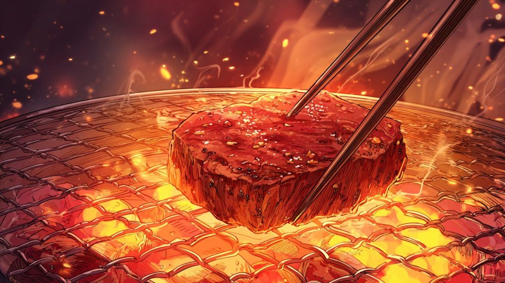 深夜に見たら終わる飯テロアニメ「東京2299一人焼肉」の牛タンのシズル画像