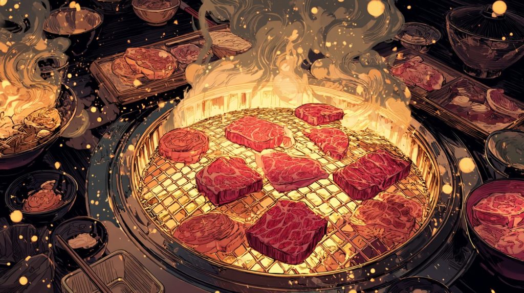 深夜に見たら終わる飯テロアニメ「東京2299一人焼肉」の一人焼肉のシズル画像