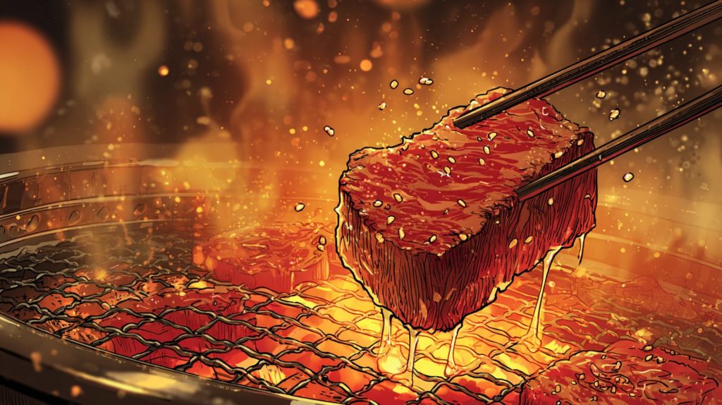 深夜に見たら終わる飯テロアニメ「東京2299一人焼肉」のハラミのシズル画像